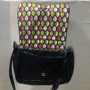 Vera Bradley Turnlock crossbody purse, black, silver clasp